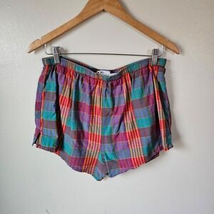Vintage 80s Sportco Rainbow Plaid Swim Short Shorts Men's XL Cotton Nylon Lined